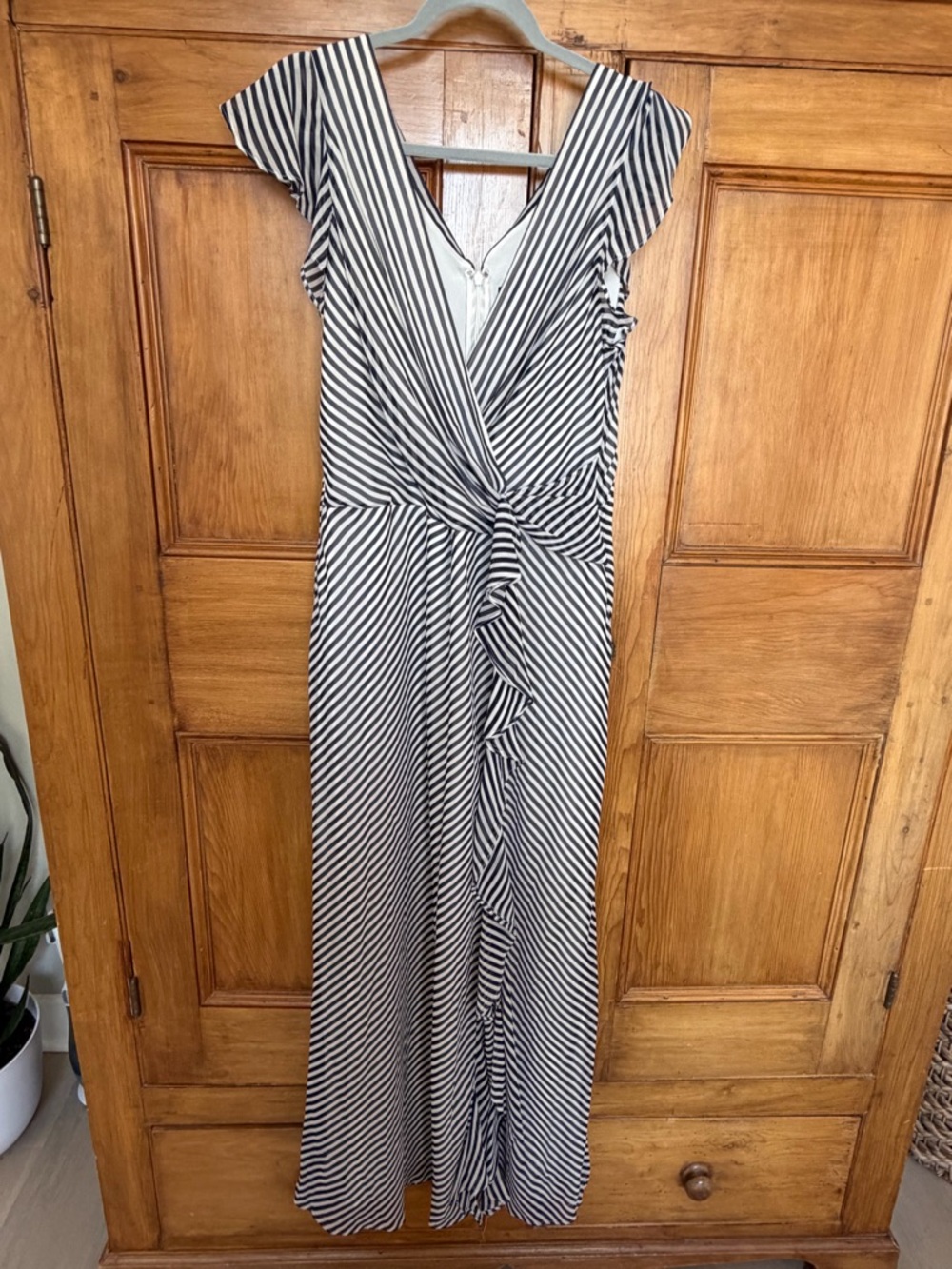 Ralph Lauren Black & White Striped Wrap-Front Maxi Dress